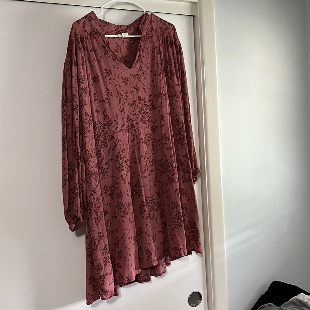 🍇long sleeve pink floral tunic knee length size X-Large